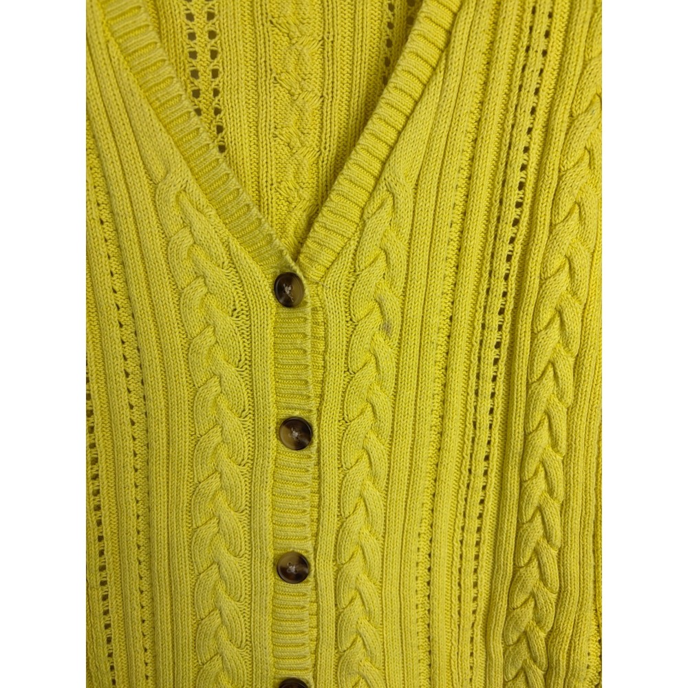 Talbots Cardigan S Yellow Cable Knit Preppy V-Neck Cotton Button Sweater Fall - Picture 2 of 6